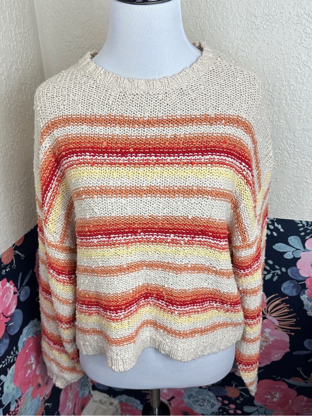Billabong Sunshine Stripe Popcorn Knitted Slouchy Sweater Size Small